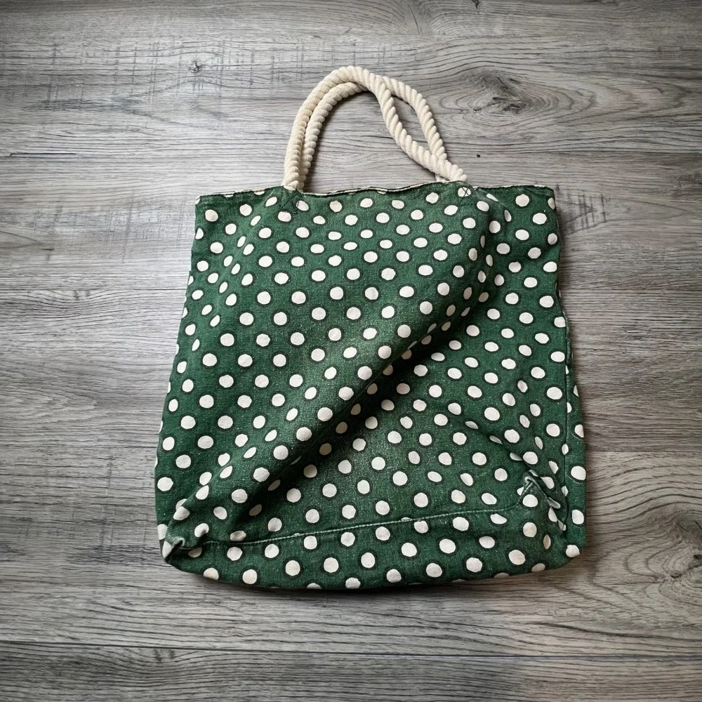 American Eagle Beachcomber Tote Womens OS Green‎ Polka Dot Rope Handle Bag